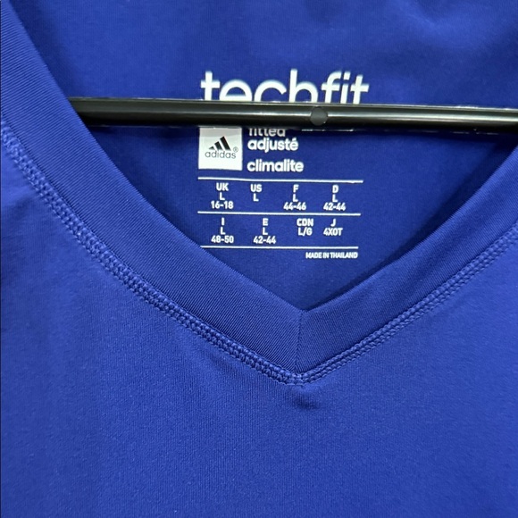 Adidas Royal Blue V-Neck Tee with Neon Highlights - Picture 4 of 6